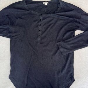 GAP Black Waffle Henley Long Sleeve Shirt